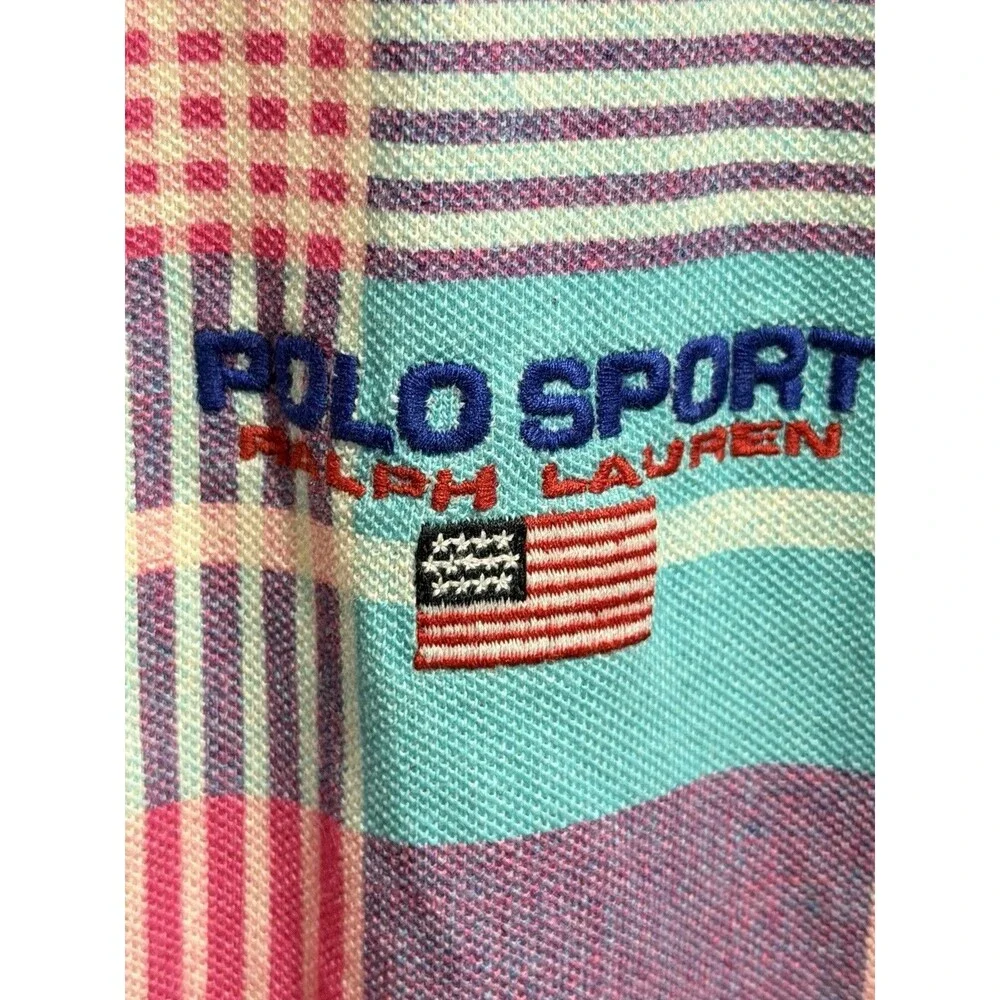Polo Sport Ralph Lauren Men XL Plaid Polo Shirt Multicolor Custom Slim Fit USA